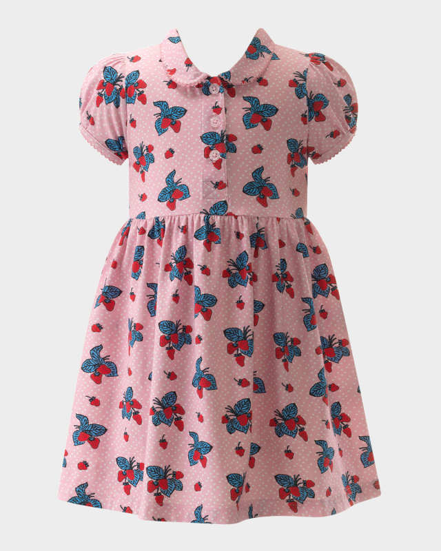 Girl's Strawberry-Print Jersey Dress, Size 2-10